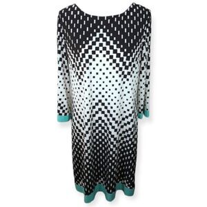 SIGNATURE CAMRYN BLACK, WHITE, & TURQUOISE DRESS SZ.14 EUC